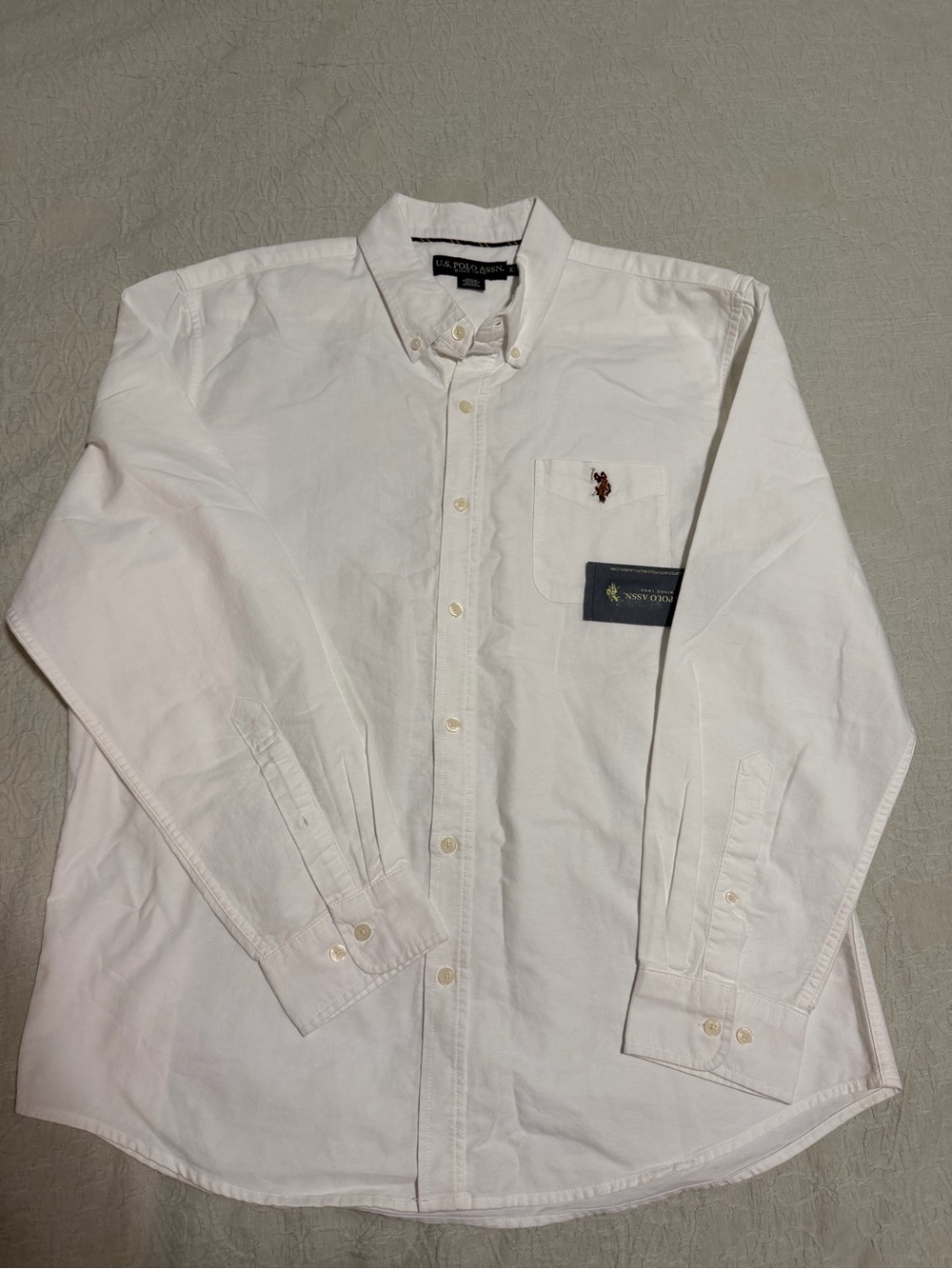 U.S. Polo Assn. White Long-Sleeve Button-Down Shirt with Chest Pocket